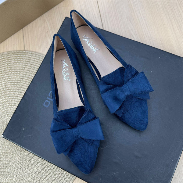 Women's Versatile Solid Color Bow Pointed Flat Shoes